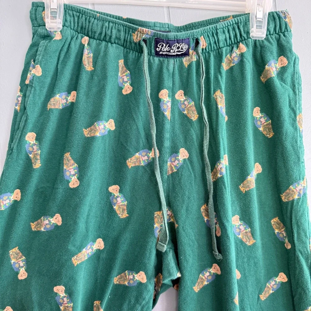 Polo Ralph Lauren‎ Polo Bear Pajama Pants Vtg Size S Forest Green All Over Print